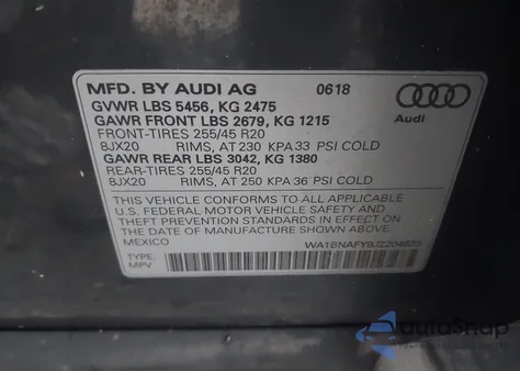 2018 Audi Q5 2.0T Premium/2.0T Tech Premium from USA, damaged, VIN WA1BNAFY9J2204633